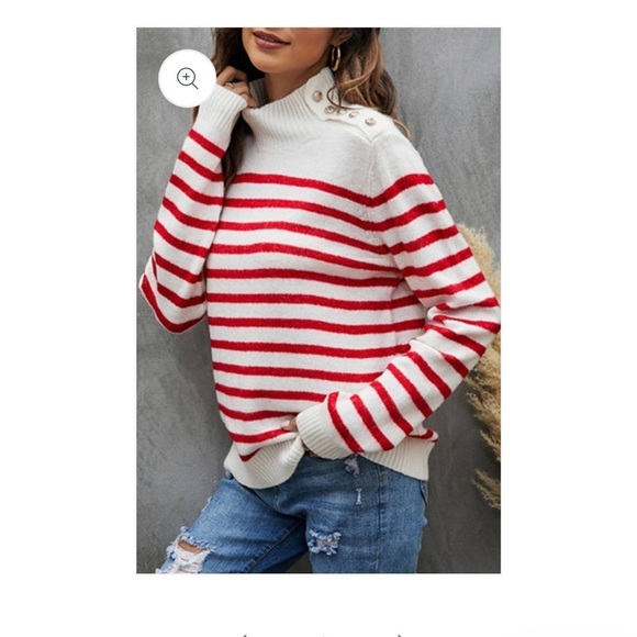 Red Cream Turtleneck Drop Shoulder Sweater Gold Buttons Casual Jumper XXL - Picture 3 of 9